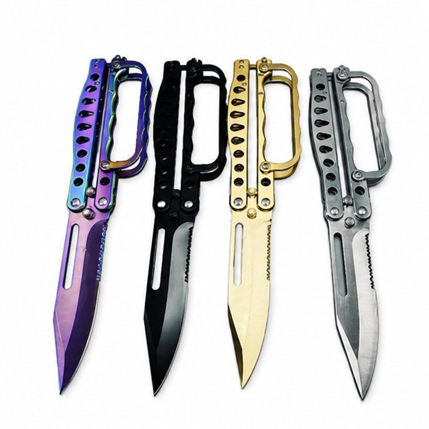 butterfly trench knife-4 colors folding Balisong with knuckle guard