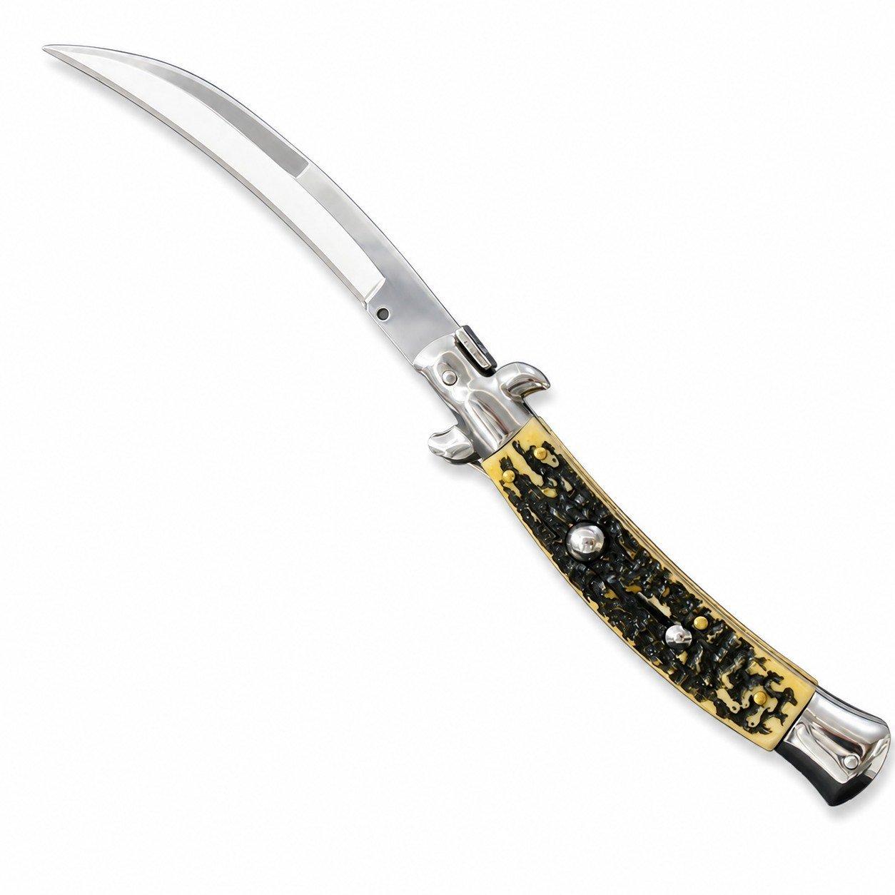 9 Inch Italian Stiletto Knife – Faux Deer Bone Handle Switchblade