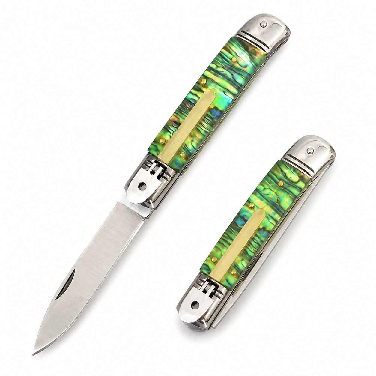 8-Inch Abalone-Handle Lever Side-Opening Knife